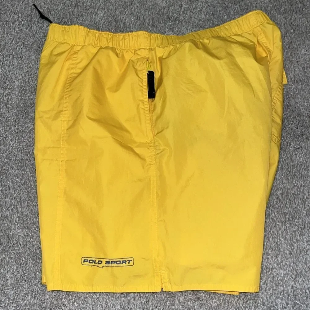 Vintage Polo Sport Yellow Ralph Lauren mesh lined yacht swim board trunks shorts